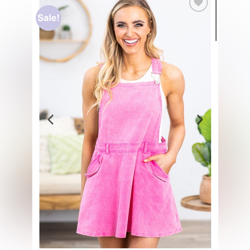White Birch Pink Acid Wash Denim Overall Dress Mini Skirt Bib‎ Style S